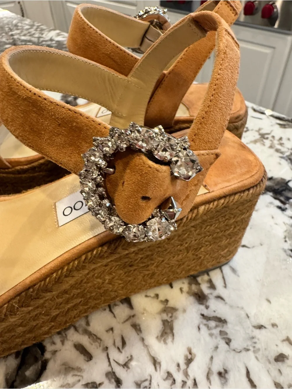 Jimmy Choo Mirabelle 70 Crystal Embellished Suede Espadrille Sandals - Size 39